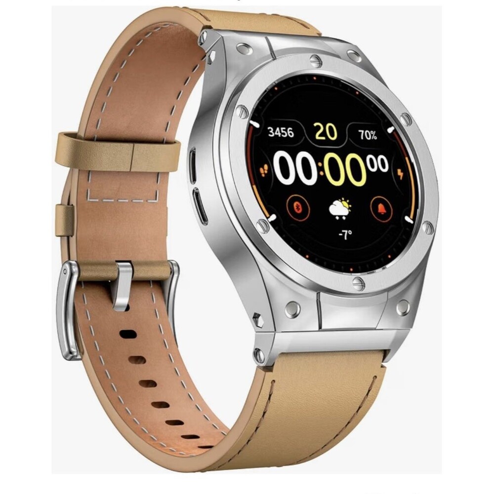 Leather Bands with Stainless Steel Case for Google Pixel Watch 45mm